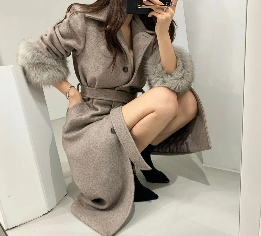 [Korean Style] Berenice Furry Belted Overcoat