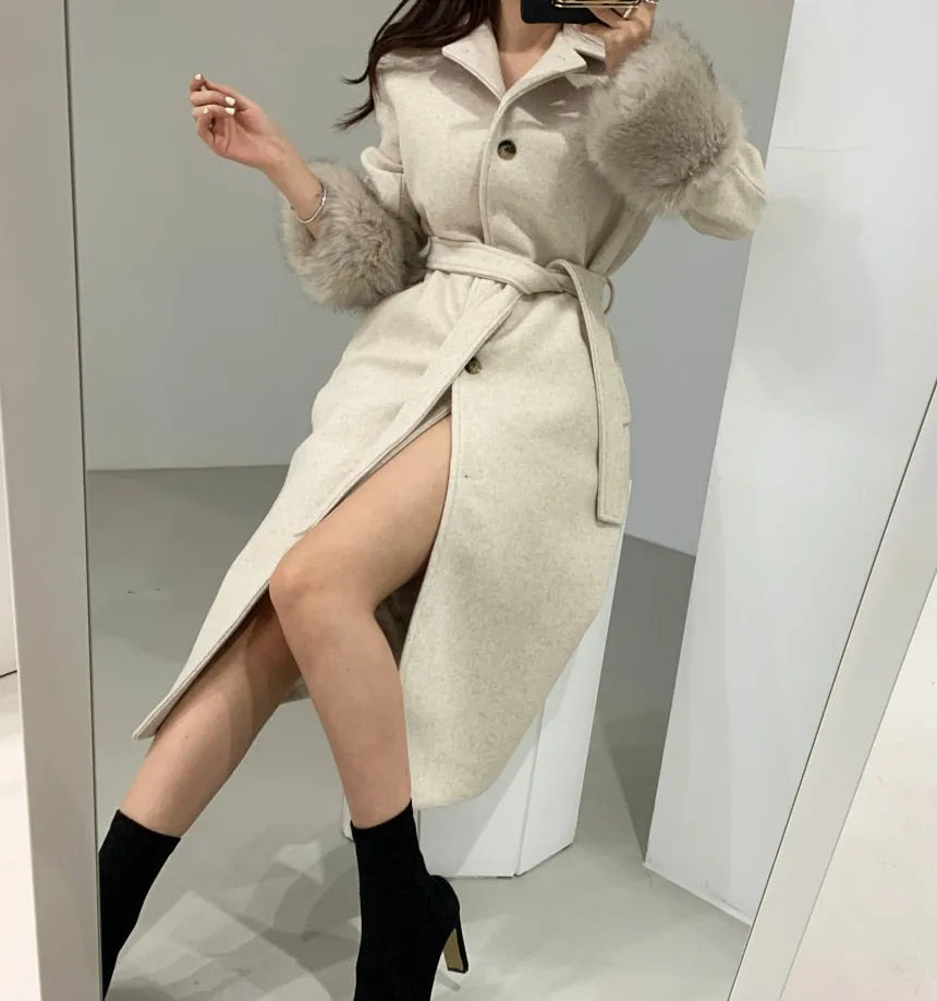 [Korean Style] Berenice Furry Belted Overcoat