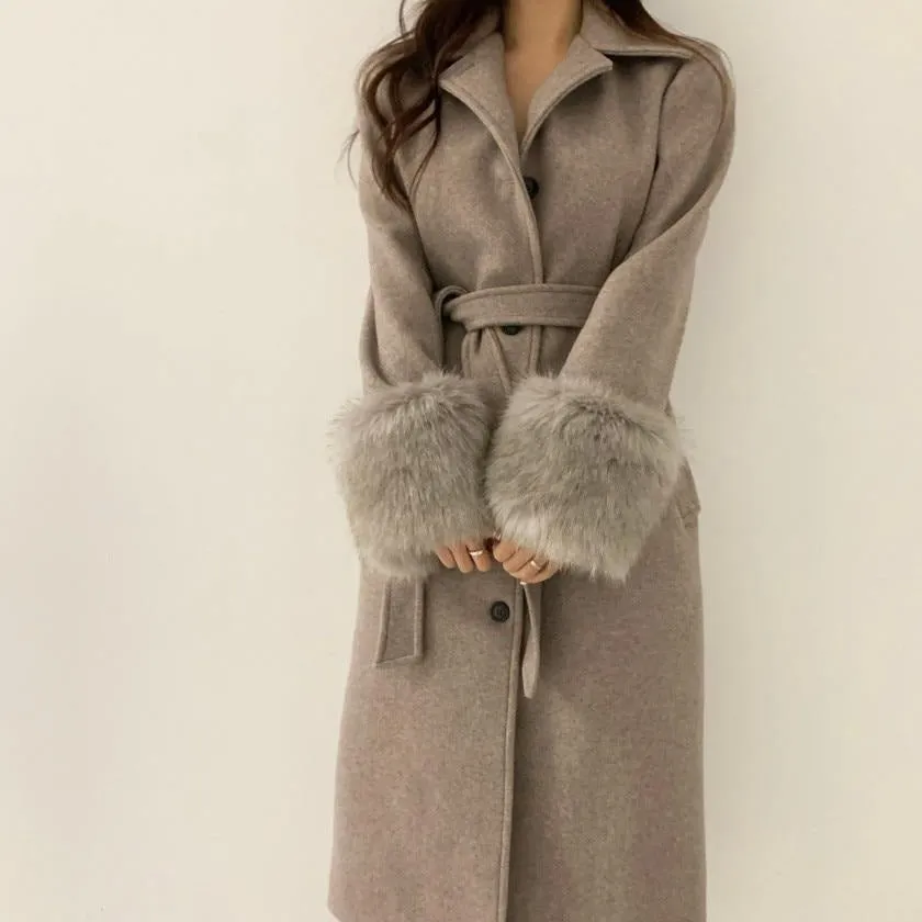 [Korean Style] Berenice Furry Belted Overcoat