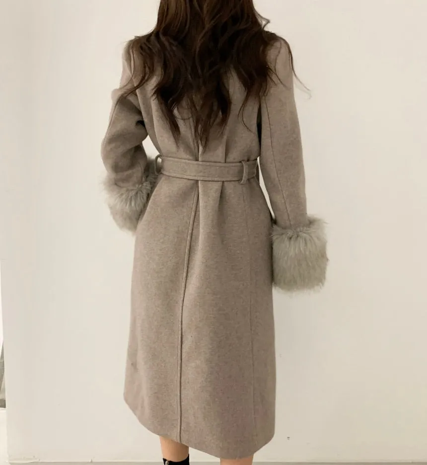 [Korean Style] Berenice Furry Belted Overcoat