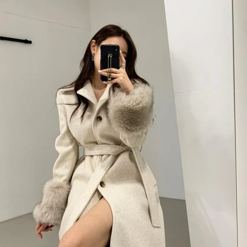 [Korean Style] Berenice Furry Belted Overcoat