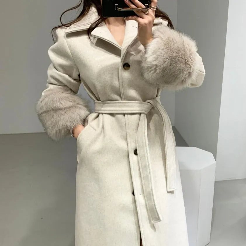 [Korean Style] Berenice Furry Belted Overcoat