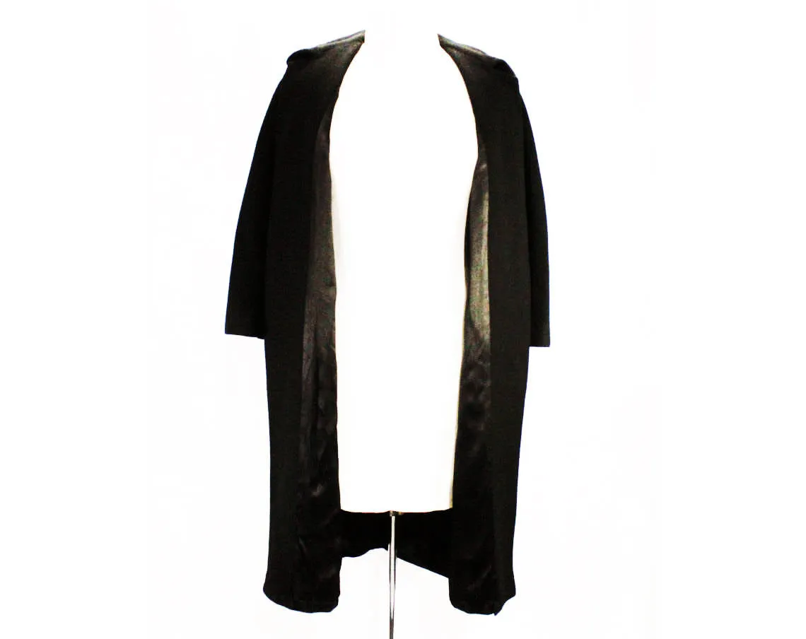Large 1950s Black Coat - Size 12 to 14 Luxurious Overcoat - 50s Open Front Winter Coat - Beautiful Plush Luxury Soft as Cashmere - Bust 42
