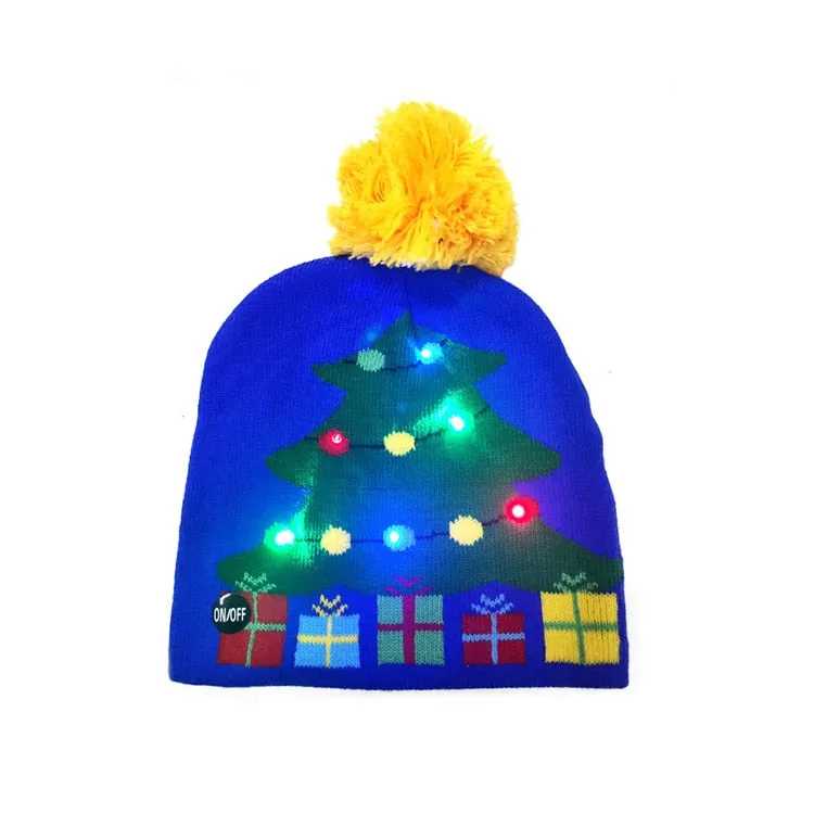 LED Knitted Christmas Hat Beanie Light Up Illuminate Warm Hat For Kids Adults New Year Christmas Decor