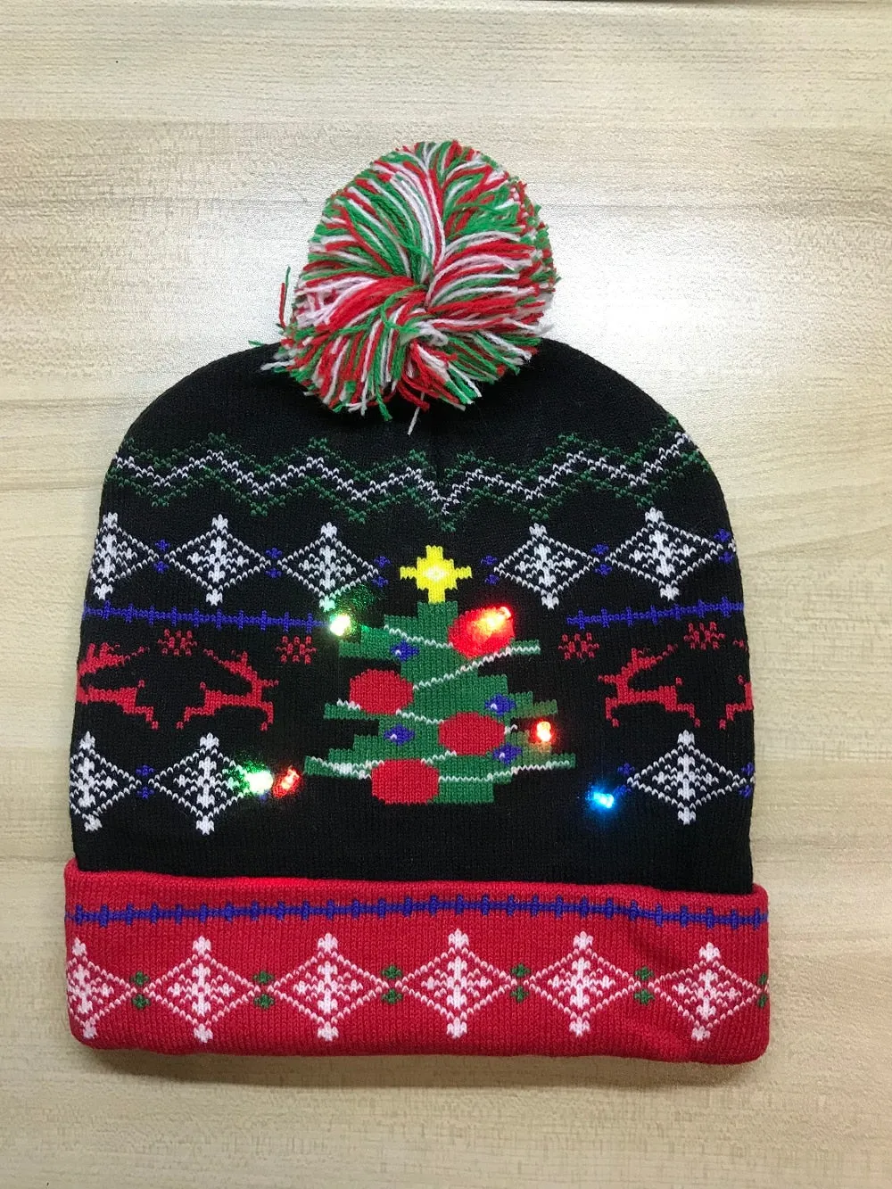 LED Knitted Christmas Hat Beanie Light Up Illuminate Warm Hat For Kids Adults New Year Christmas Decor