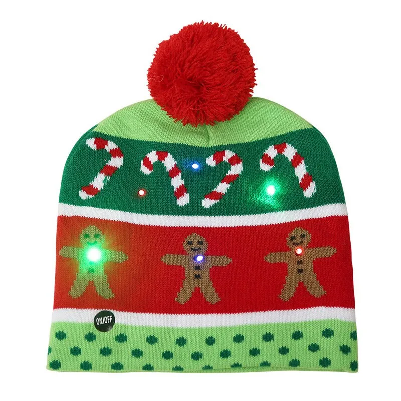 LED Knitted Christmas Hat Beanie Light Up Illuminate Warm Hat For Kids Adults New Year Christmas Decor