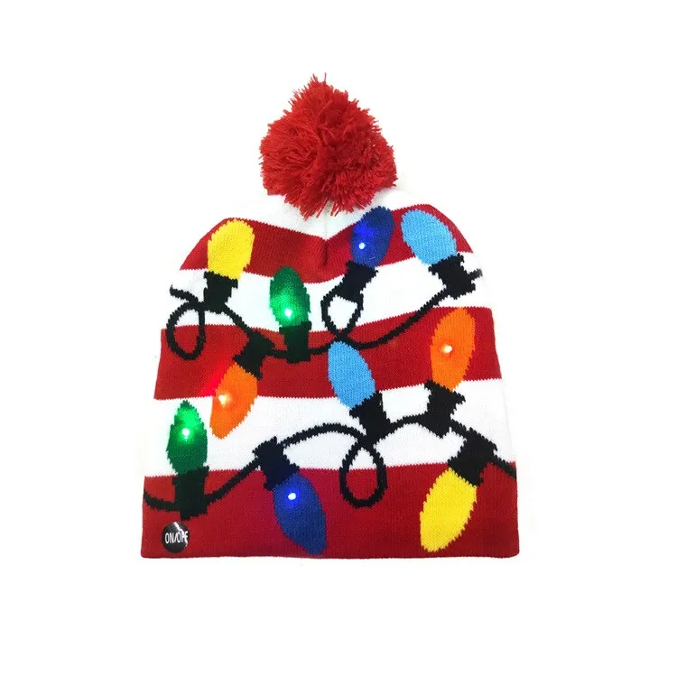 LED Knitted Christmas Hat Beanie Light Up Illuminate Warm Hat For Kids Adults New Year Christmas Decor