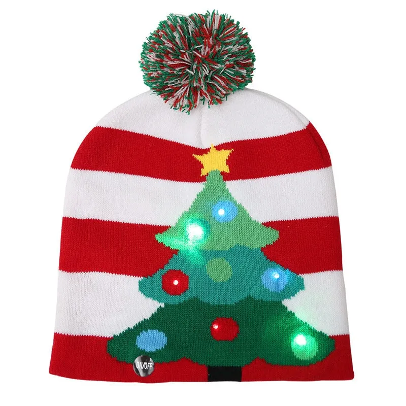 LED Knitted Christmas Hat Beanie Light Up Illuminate Warm Hat For Kids Adults New Year Christmas Decor