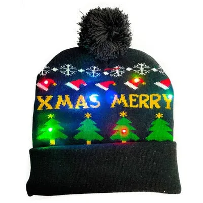 LED Knitted Christmas Hat Beanie Light Up Illuminate Warm Hat For Kids Adults New Year Christmas Decor