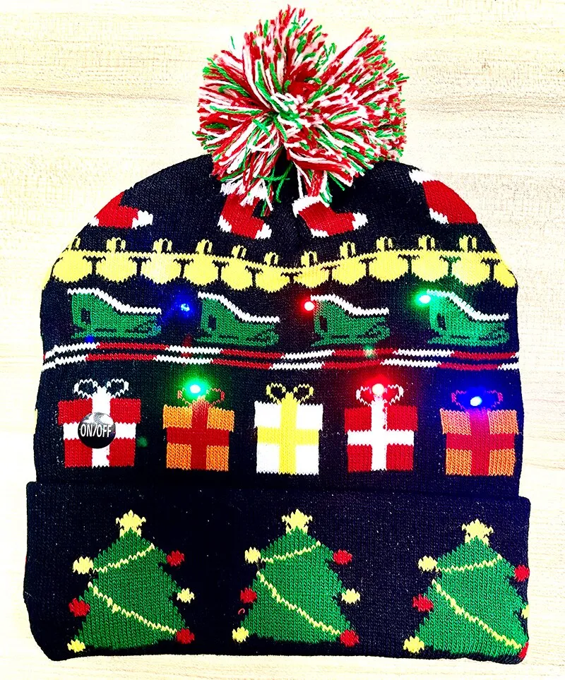 LED Knitted Christmas Hat Beanie Light Up Illuminate Warm Hat For Kids Adults New Year Christmas Decor