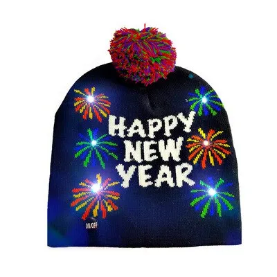 LED Knitted Christmas Hat Beanie Light Up Illuminate Warm Hat For Kids Adults New Year Christmas Decor