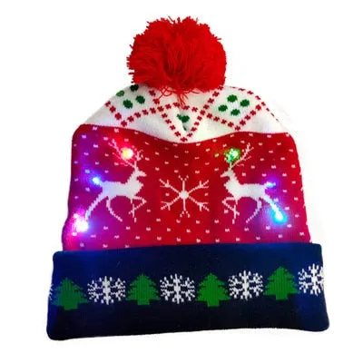 LED Knitted Christmas Hat Beanie Light Up Illuminate Warm Hat For Kids Adults New Year Christmas Decor