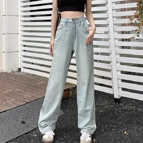 Light-colored Female Spring 2024 New High-waisted Loose Wide-Leg Jeans