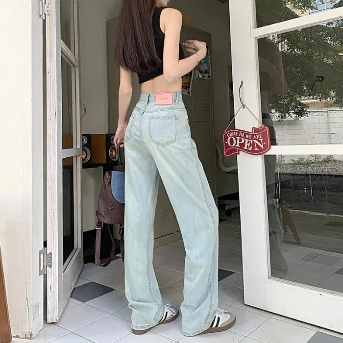 Light-colored Female Spring 2024 New High-waisted Loose Wide-Leg Jeans