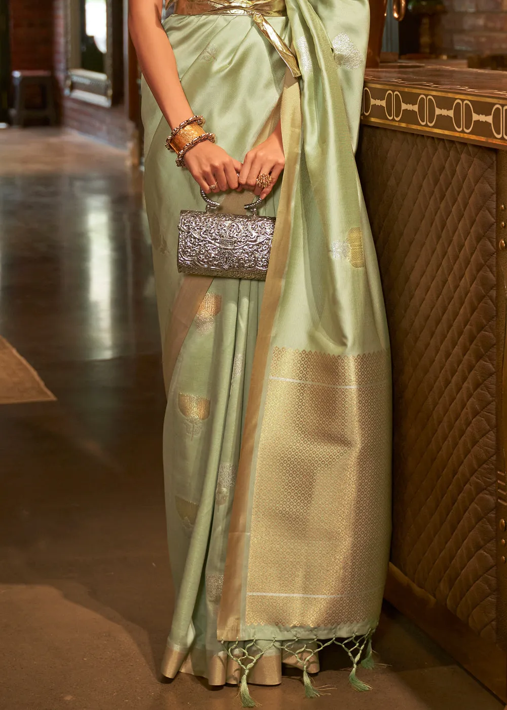 Light Green Copper Zari Woven Designer Silk Saree