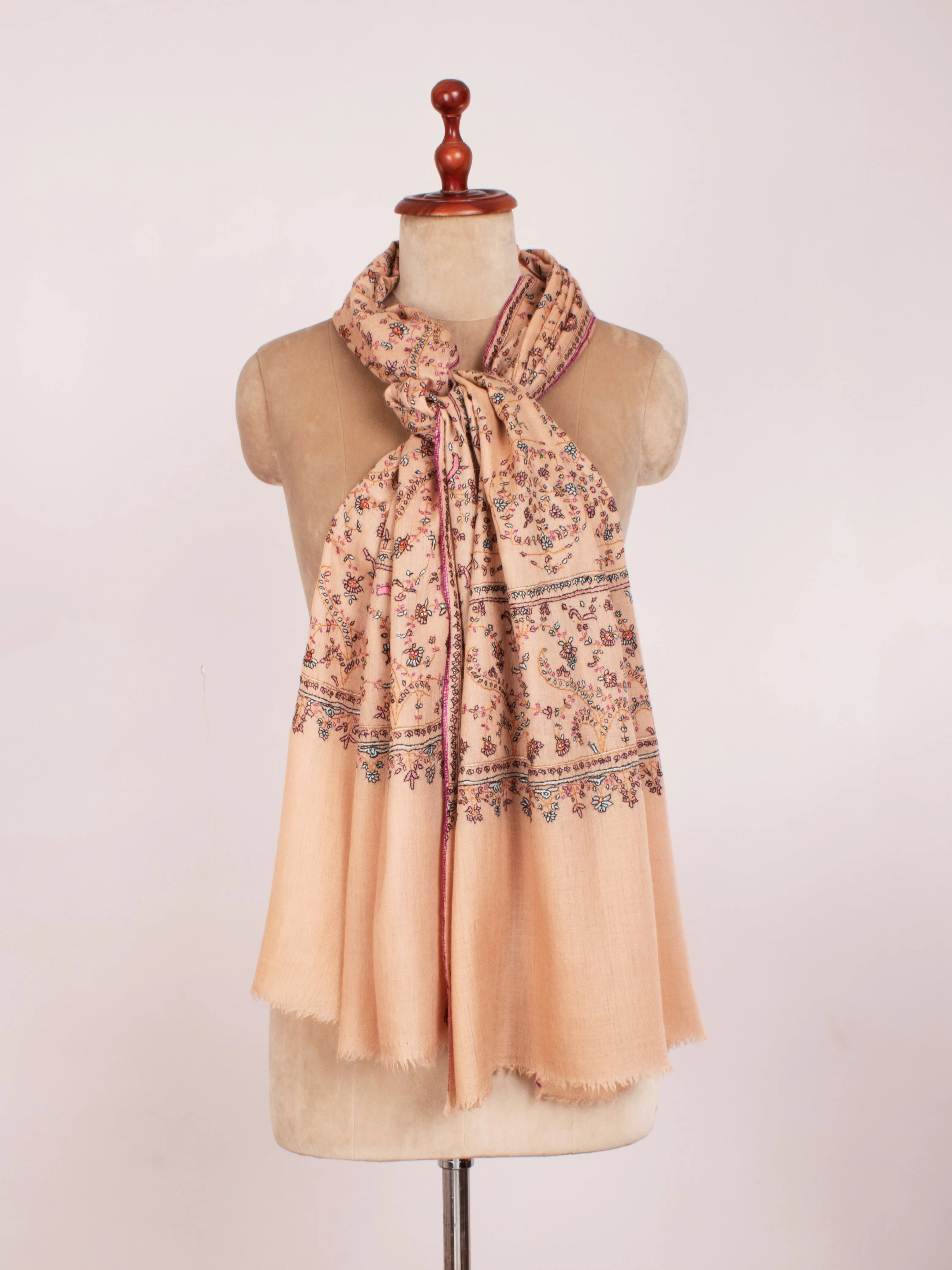 Light Peach Embroidered Cashmere Gift Scarf