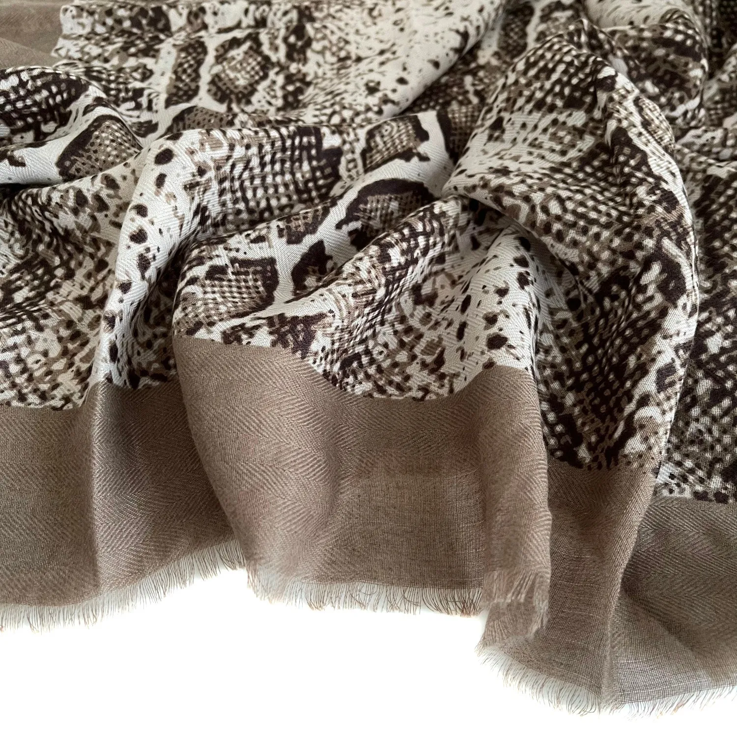 LONG TAUPE SNAKESKIN PRINT LIGHTWEIGHT SCARF