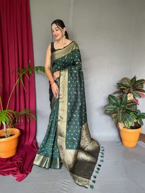 Lunar Green Saree in Soft Silk Multi Color Zari