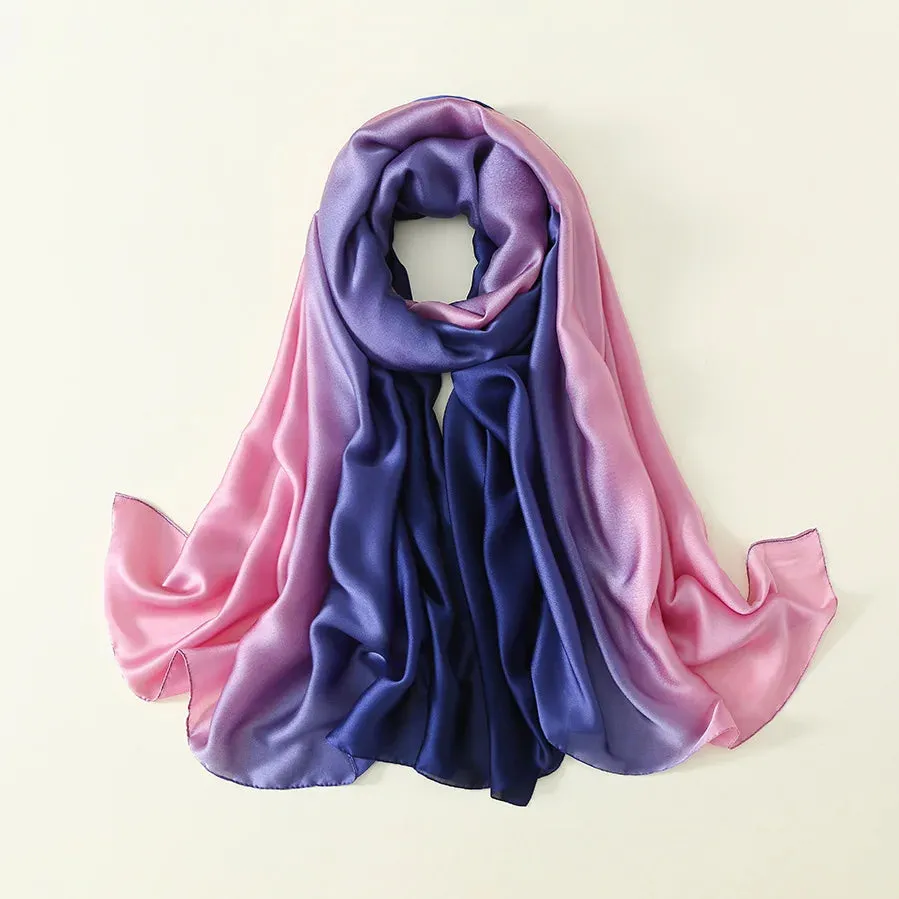 Luxury Brand Solid Color Gradient Silk Scarf Women Fashion Luxury Shawls and Wraps Beach Female Foulard Oversides Wholesale