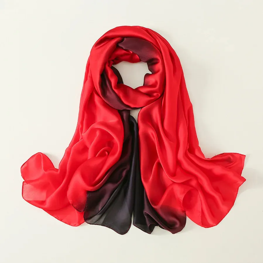 Luxury Brand Solid Color Gradient Silk Scarf Women Fashion Luxury Shawls and Wraps Beach Female Foulard Oversides Wholesale