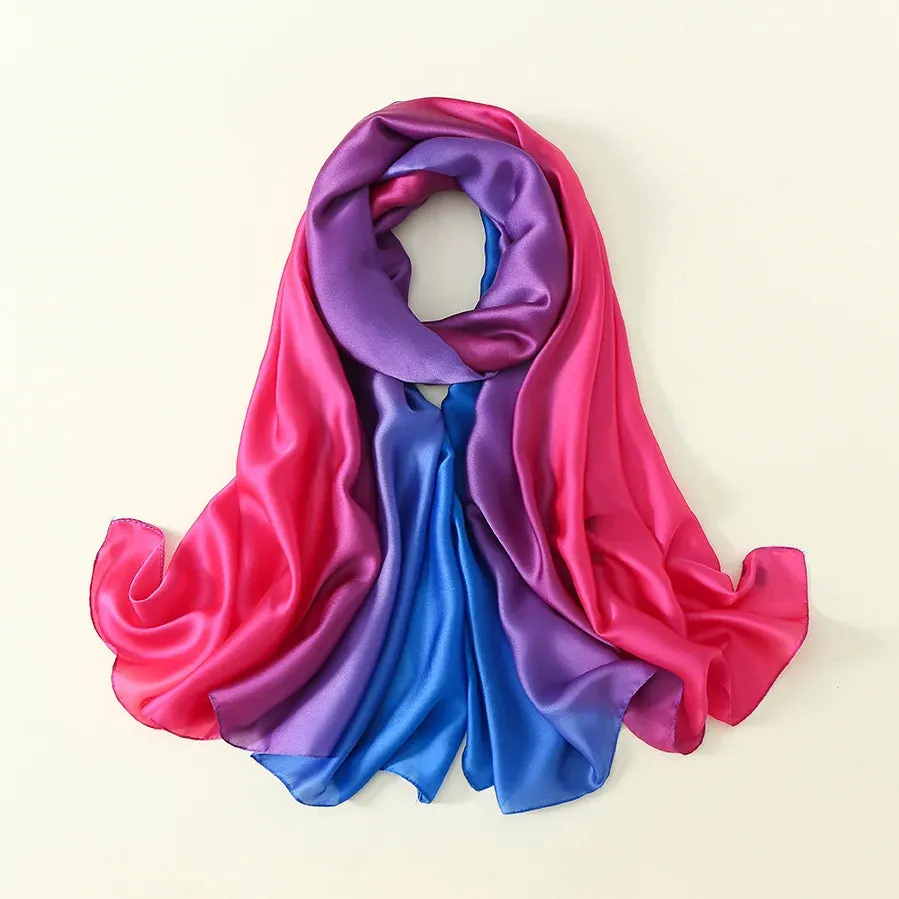 Luxury Brand Solid Color Gradient Silk Scarf Women Fashion Luxury Shawls and Wraps Beach Female Foulard Oversides Wholesale