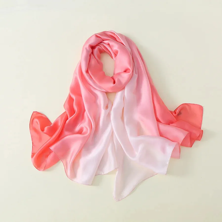 Luxury Brand Solid Color Gradient Silk Scarf Women Fashion Luxury Shawls and Wraps Beach Female Foulard Oversides Wholesale