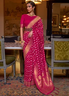 Magenta Pink Copper Zari Woven Banarasi Khaddi Silk Saree