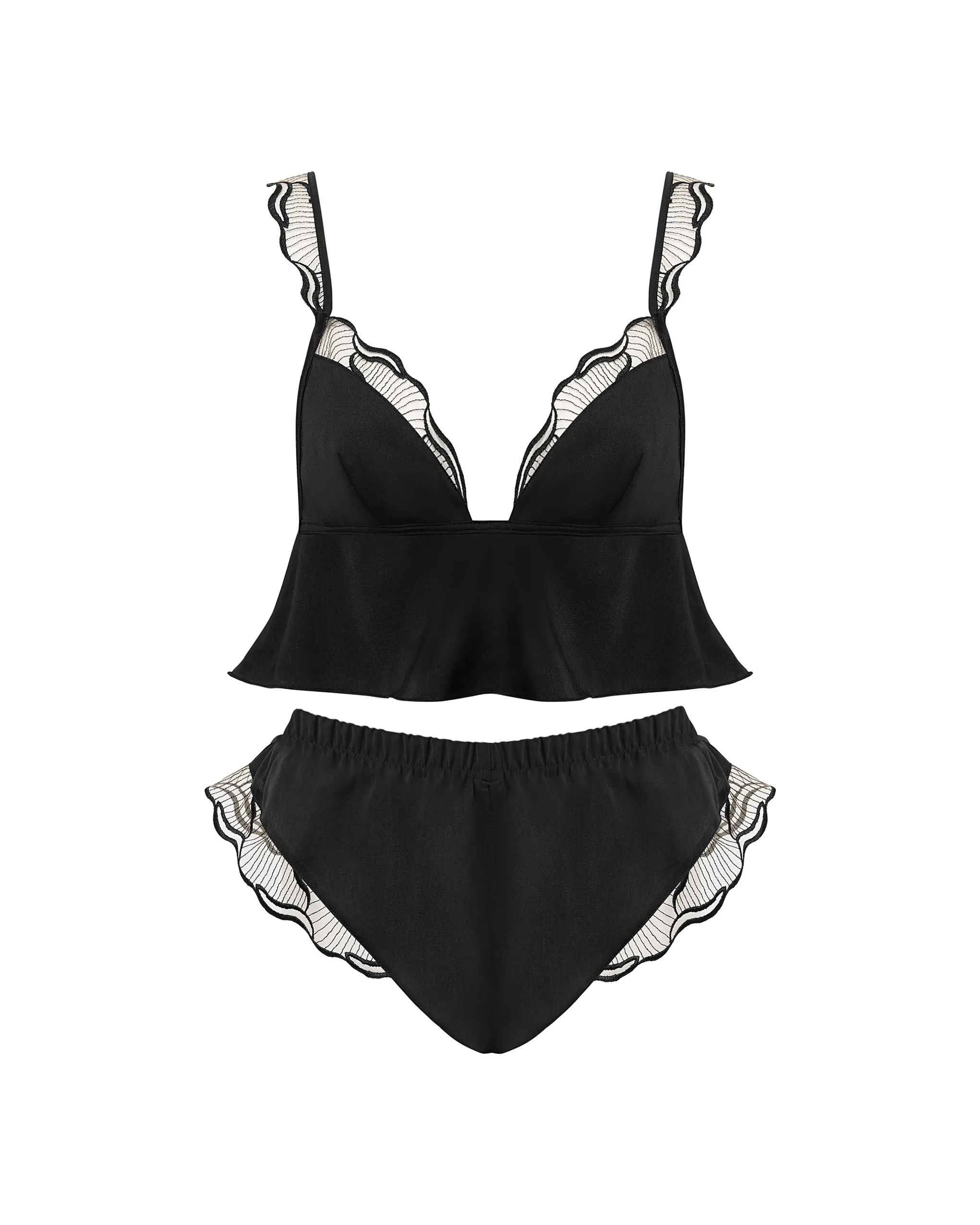 Marabel Luxury Satin Cami and Short Set Black/Sheer