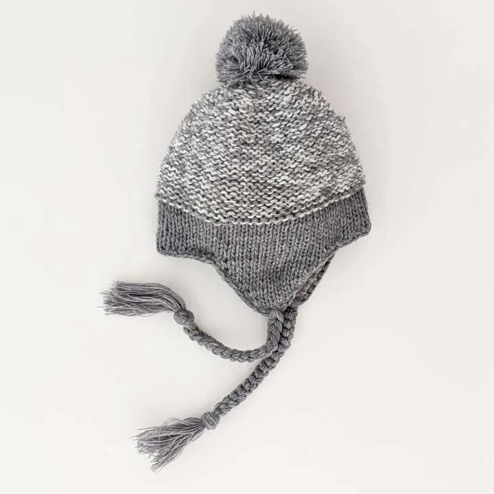 Marled Grey Earflap Beanie Hat