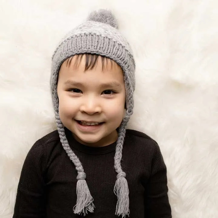 Marled Grey Earflap Beanie Hat