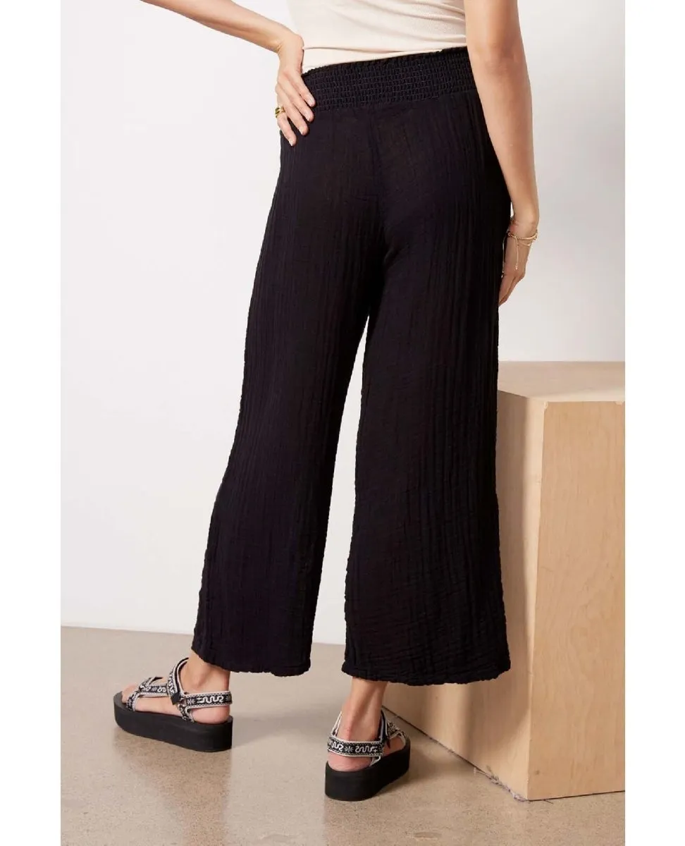 Medina Smocked Waist Cropped Pant Black