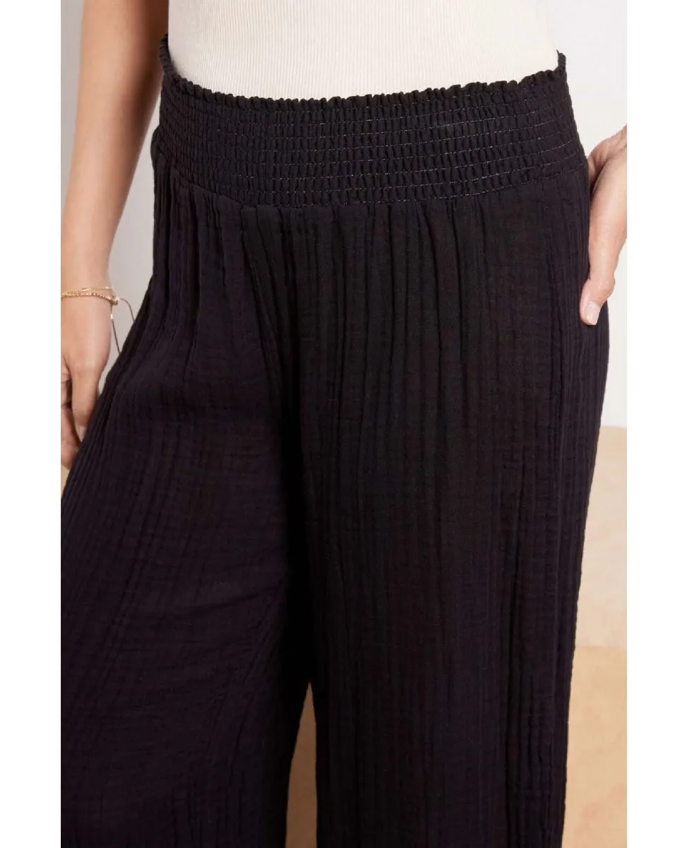 Medina Smocked Waist Cropped Pant Black