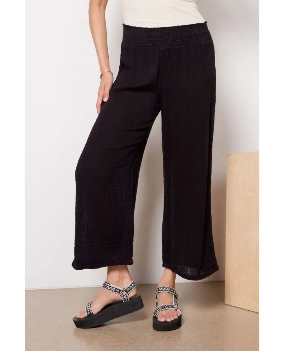 Medina Smocked Waist Cropped Pant Black