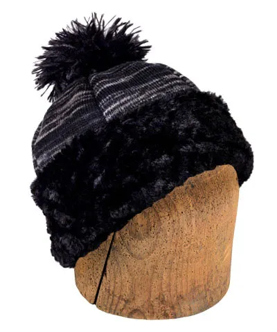 Men's Beanie Hat, Reversible - Sweet Stripes in Blackberry Cobbler with Assorted Faux Fur