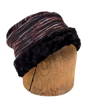 Men's Cuffed Pillbox, Reversible (Two-Tone) - Sweet Stripes in Cherry Cordial with Assorted Faux Fur