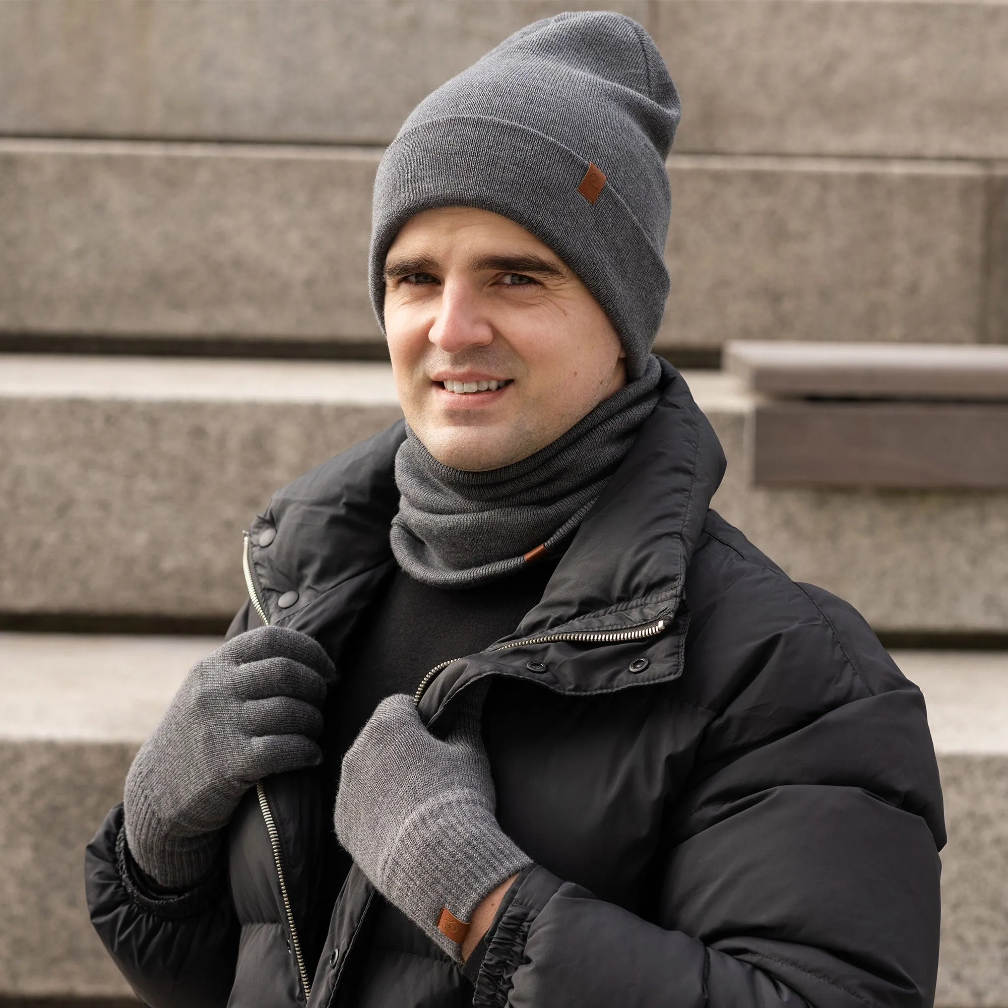 Men's Knit Beanie, Gaiter & Gloves 3-Piece