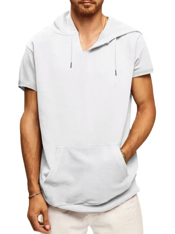 Men's knitted all-match casual hooded short-sleeved T-shirt