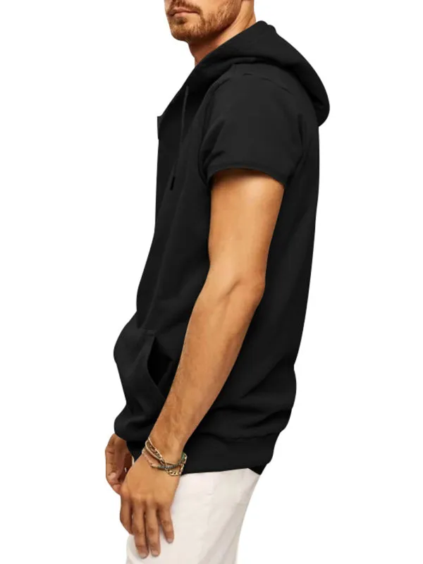 Men's knitted all-match casual hooded short-sleeved T-shirt