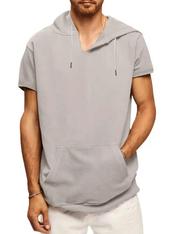 Men's knitted all-match casual hooded short-sleeved T-shirt