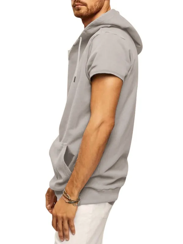 Men's knitted all-match casual hooded short-sleeved T-shirt