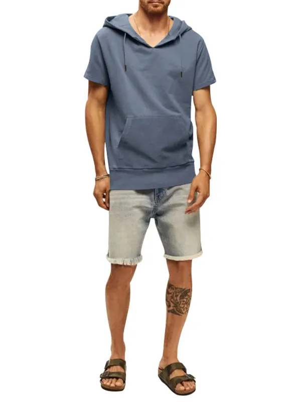 Men's knitted all-match casual hooded short-sleeved T-shirt