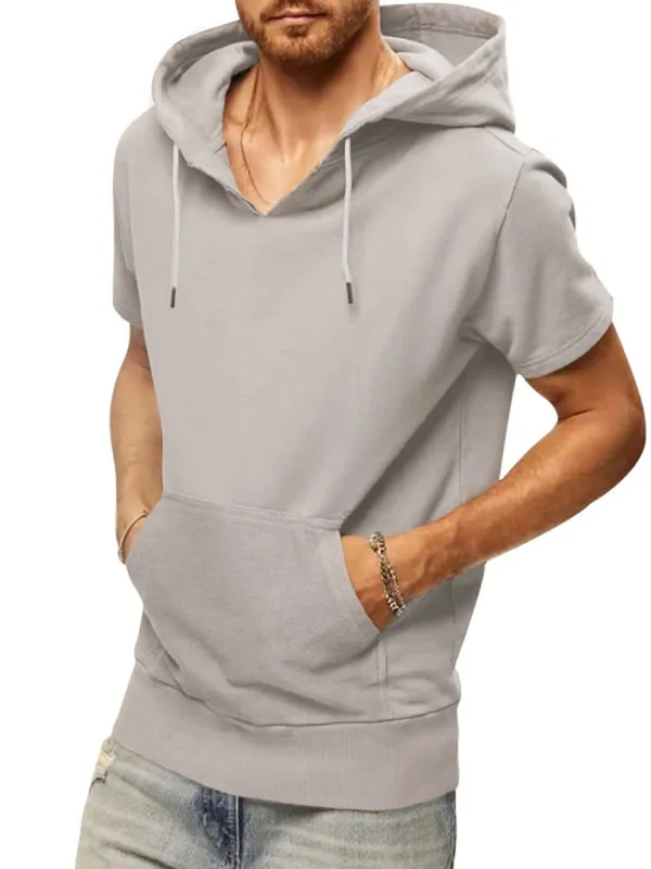 Men's knitted all-match casual hooded short-sleeved T-shirt