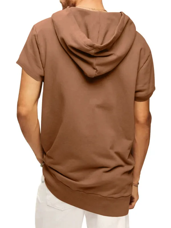 Men's knitted all-match casual hooded short-sleeved T-shirt