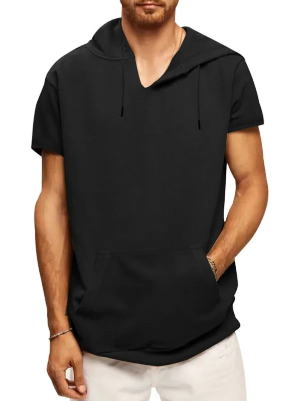 Men's knitted all-match casual hooded short-sleeved T-shirt