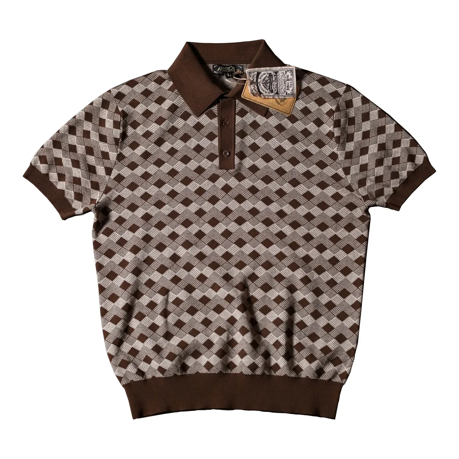 Men's Knitted Polo Shirt with Diamond Pattern - Short Sleeves - Classic Style