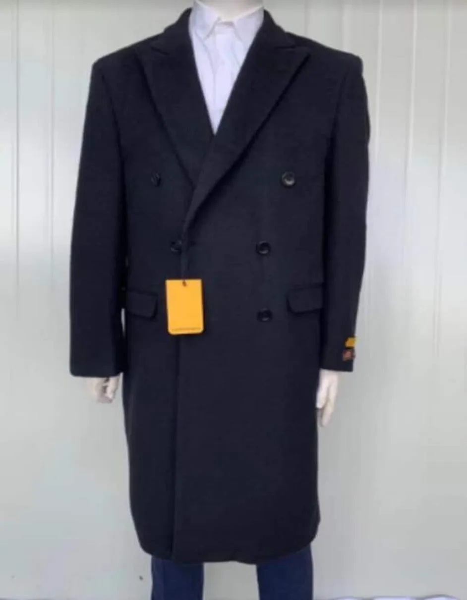 Mens Overcoat - Topcoat For Men - Winter Fabric - Six Button Mens Full Length Wool and Cashmere Overcoat - Winter Topcoats - Black Coat