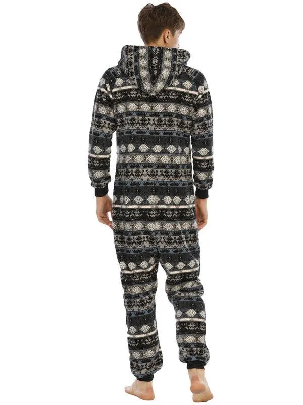 Men's Thickened Flannel Print Bodysuit | Hooded Pajamas | Loungewear