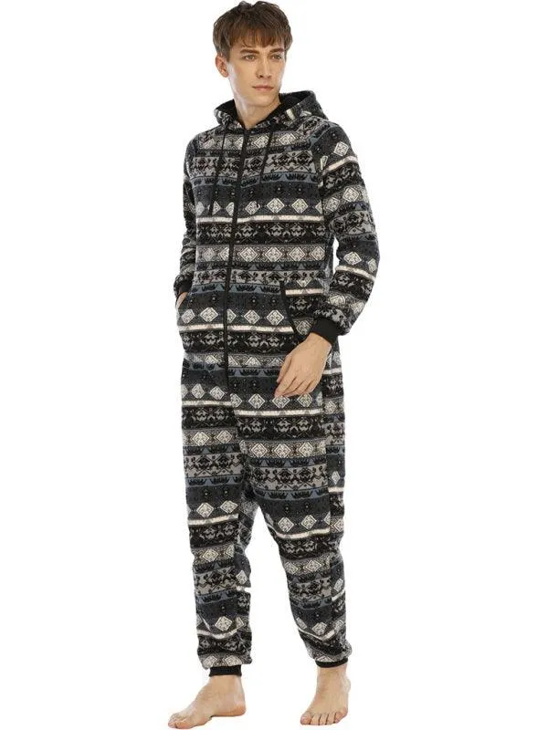 Men's Thickened Flannel Print Bodysuit | Hooded Pajamas | Loungewear