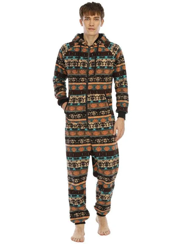 Men's Thickened Flannel Print Bodysuit | Hooded Pajamas | Loungewear