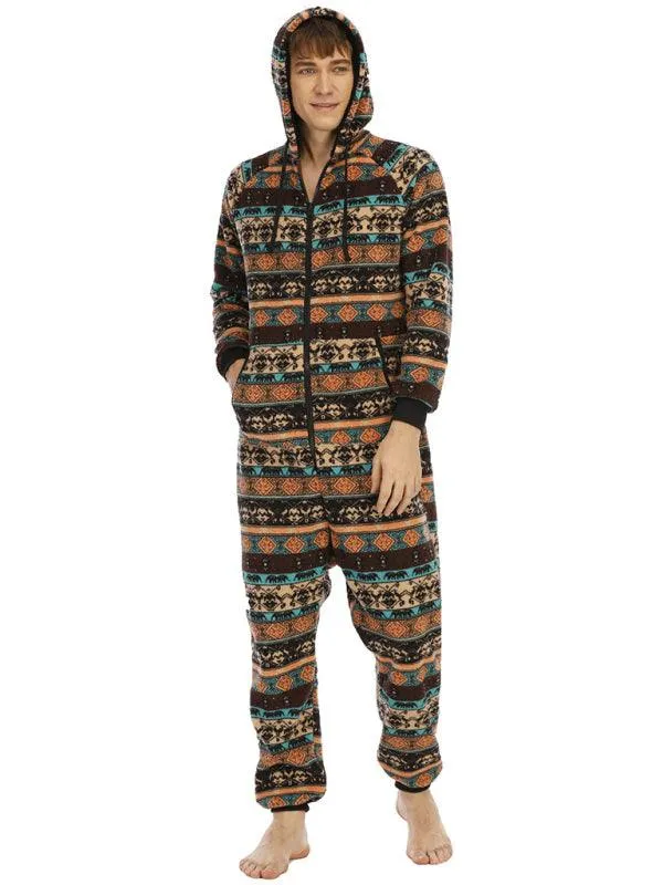 Men's Thickened Flannel Print Bodysuit | Hooded Pajamas | Loungewear